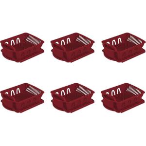Sterilite Large 2 Piece Sink Set, with Drainboard for Drying, Holds Clean Dishes in the Kitchen such as Plates, Cups, and Silverware, White, 6-Pack(Classic Red)