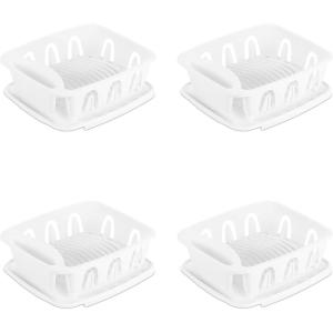 Sterilite Large 2 Piece Sink Set, with Drainboard for Drying, Holds Clean Dishes in the Kitchen such as Plates, Cups, and Silverware, White, 6-Pack(White)