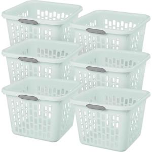 Sterilite Laundry Basket, Plastic Clothes Hamper, Large Square Bin with Comfort Grip Handles and Reinforced Rim, 1.5 Bushel Capacity, Mint, 6 Pack(1.0 Bushel – Mint)