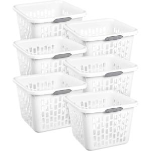 Sterilite Laundry Basket, Plastic Clothes Hamper, Large Square Bin with Comfort Grip Handles and Reinforced Rim, 1.5 Bushel Capacity, Mint, 6 Pack(1.0 Bushel – White)