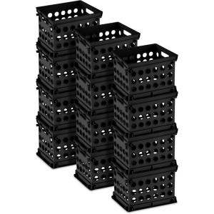 Sterilite Mini Crate, Stackable Plastic Storage Bin with Handles, Organize Home, Garage, Office, School, Dorm Room, Clear, 12-Pack(Black)