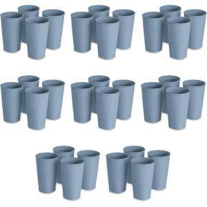 Sterilite Set of Four 20 Oz Tumblers, Reusable Plastic Cups For Drinking Water or Juice, Freezer and Dishwasher Safe, Blue, 8-Pack(Washed Blue)