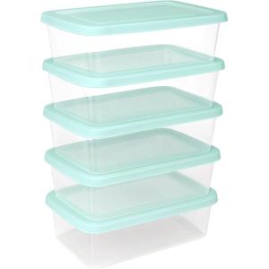 Sterilite Stackable 6 Quart Clear Home Storage Box with Handles and Blue Lid for Efficient, Space Saving Household Storage and Organization (30 Pack)(Mindful Mint)