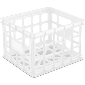 Sterilite Storage Crate, Stackable Plastic Bin Open Basket with Handles, Organize Home, Garage, Office, School, White, 6-Pack(White)