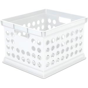 Sterilite Storage Crate, Stackable Plastic Storage Bin with Handles, Organize Files at Home, Garage, Office, School, White, 6-Pack