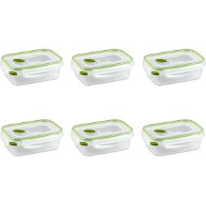 Sterilite Ultra-Seal 3.1 Cup Rectangle, Airtight Food Storage Container, Latching Lid, Microwave and Dishwasher Safe, Clear With Green Gasket, 6-Pack(6 Pack)