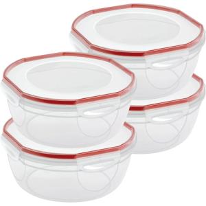 Sterilite Ultra-Seal 8.1 Qt Bowl, Large Airtight Food Storage Container, Latching Lid, Microwave and Dishwasher Safe, Clear With Red Gasket, 2-Pack(4.7 Quart)