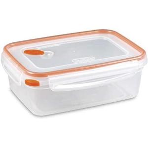 Sterilite Ultra-Seal 8.3 Cup Rectangle, Airtight Food Storage Container, Latching Lid, Microwave and Dishwasher Safe, Clear With Orange Gasket, 6-Pack(8.3 Cup)
