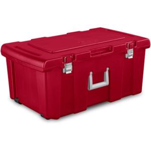 Sterilite Wheeled Footlocker, Lockable Plastic Utility Storage Container, Black(Red)