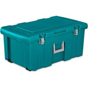 Sterilite Wheeled Footlocker, Lockable Plastic Utility Storage Container, Black(Teal)