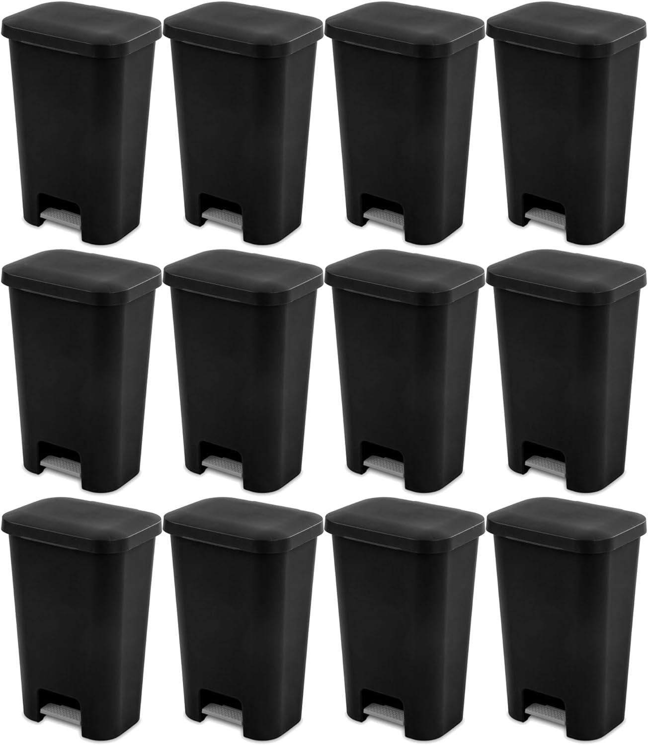 imageSterilite 119 Gallon StepOn Wastebasket with Lid Ideal in the Kitchen and Mudroom Fits a Large 13 Gal Trash Liner Pedal White Lid and Bin 4PackBlack