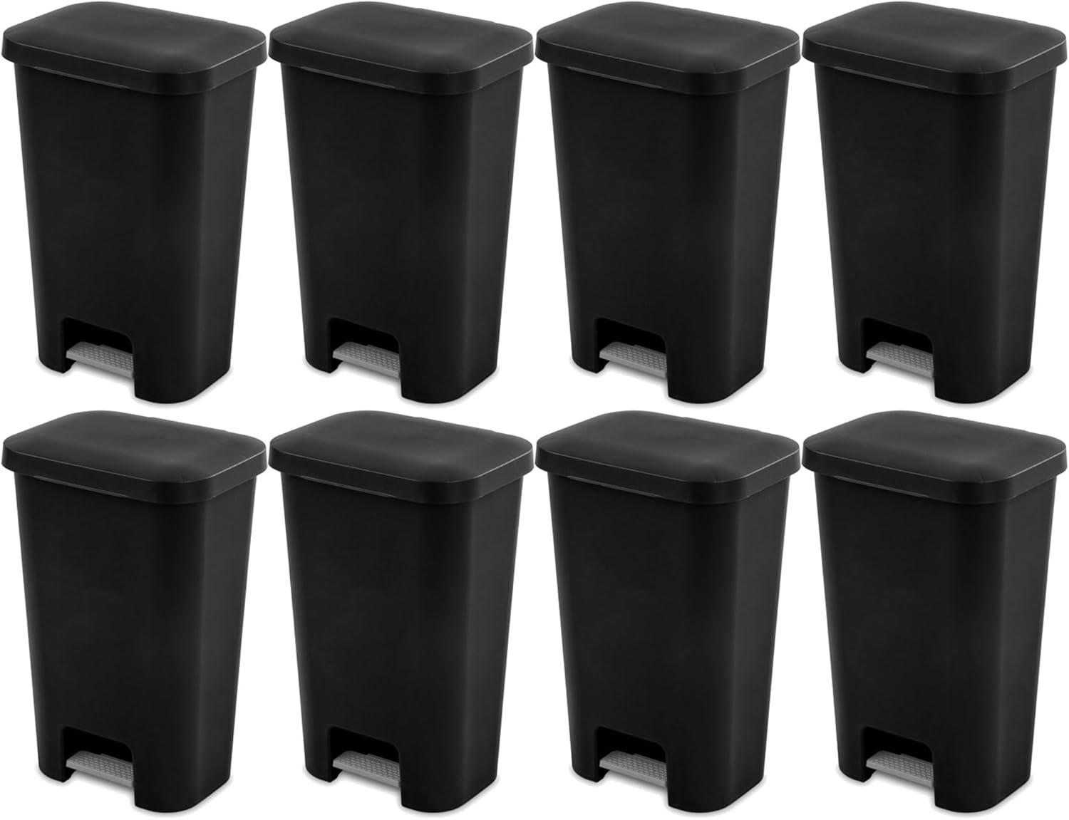 imageSterilite 119 Gallon StepOn Wastebasket with Lid Ideal in the Kitchen and Mudroom Fits a Large 13 Gal Trash Liner Pedal White Lid and Bin 4PackBlack