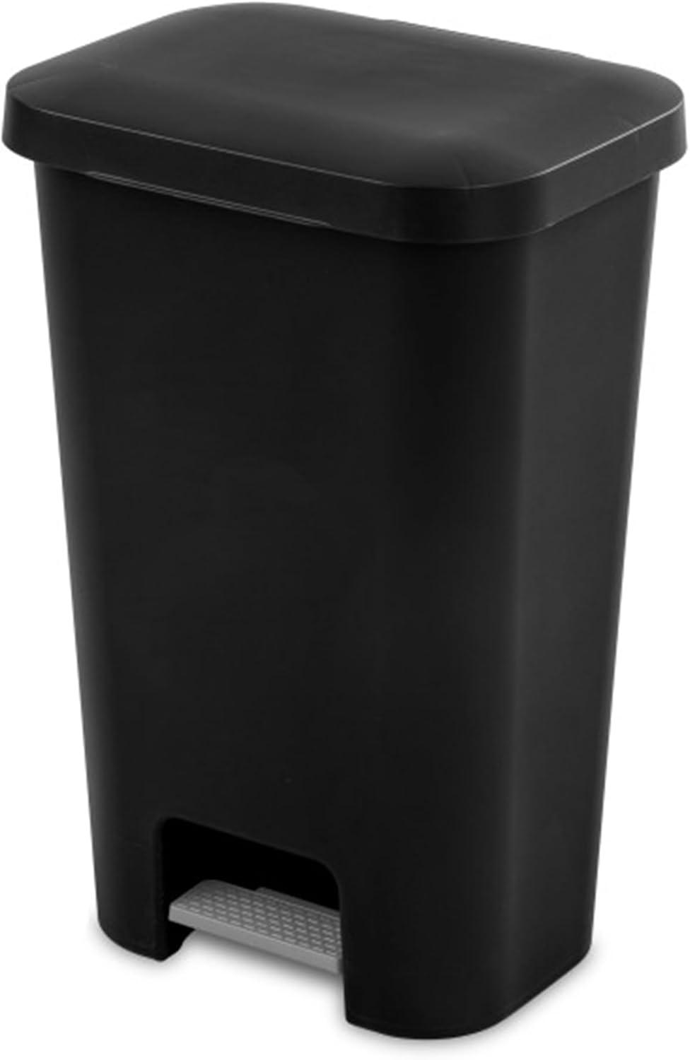 imageSterilite 119 Gallon StepOn Wastebasket with Lid Ideal in the Kitchen and Mudroom Fits a Large 13 Gal Trash Liner Pedal White Lid and Bin 4PackBlack