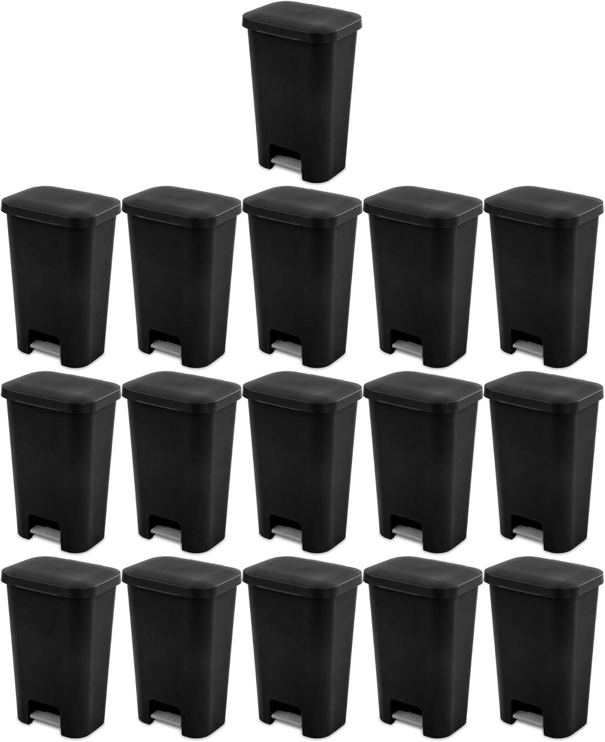 imageSterilite 119 Gallon StepOn Wastebasket with Lid Ideal in the Kitchen and Mudroom Fits a Large 13 Gal Trash Liner Pedal White Lid and Bin 4PackBlack