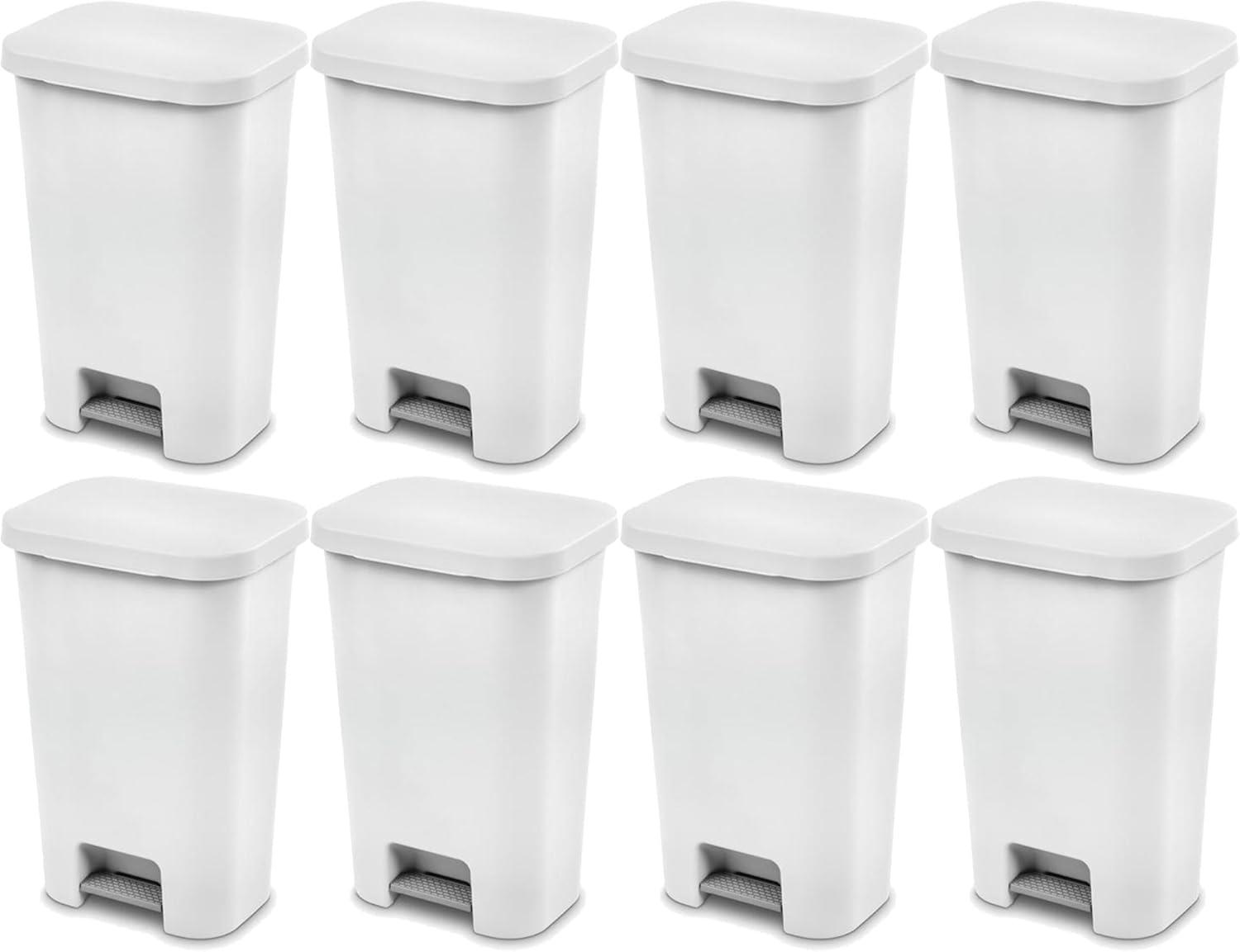 imageSterilite 119 Gallon StepOn Wastebasket with Lid Ideal in the Kitchen and Mudroom Fits a Large 13 Gal Trash Liner Pedal White Lid and Bin 4PackWhite