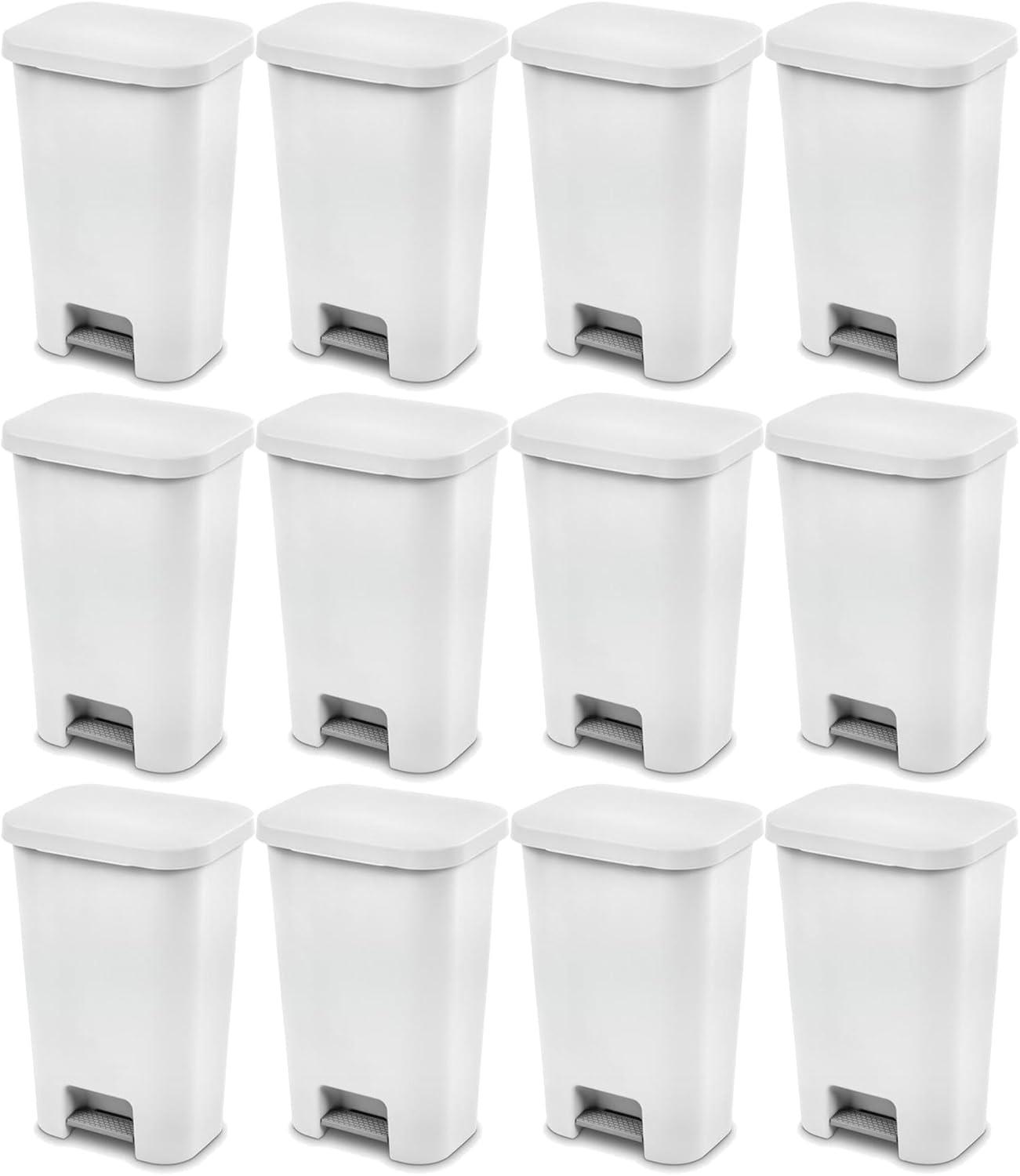 imageSterilite 119 Gallon StepOn Wastebasket with Lid Ideal in the Kitchen and Mudroom Fits a Large 13 Gal Trash Liner Pedal White Lid and Bin 4PackWhite