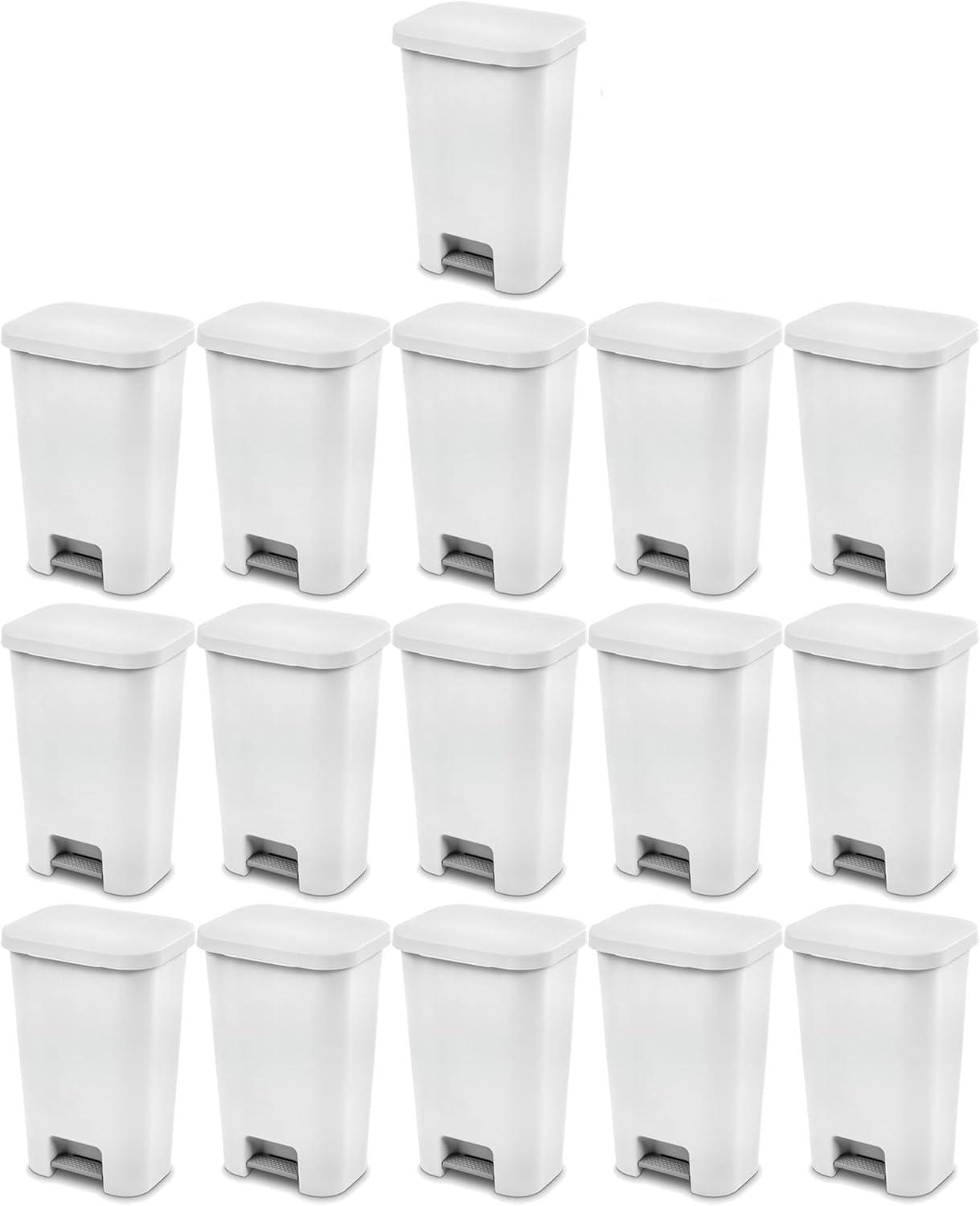 imageSterilite 119 Gallon StepOn Wastebasket with Lid Ideal in the Kitchen and Mudroom Fits a Large 13 Gal Trash Liner Pedal White Lid and Bin 4PackWhite