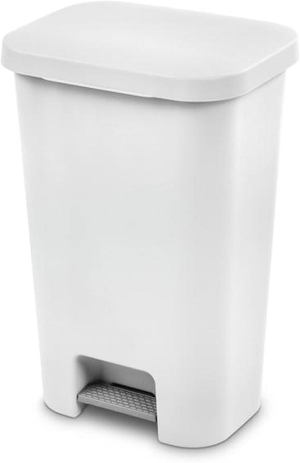 imageSterilite 119 Gallon StepOn Wastebasket with Lid Ideal in the Kitchen and Mudroom Fits a Large 13 Gal Trash Liner Pedal White Lid and Bin 4PackWhite