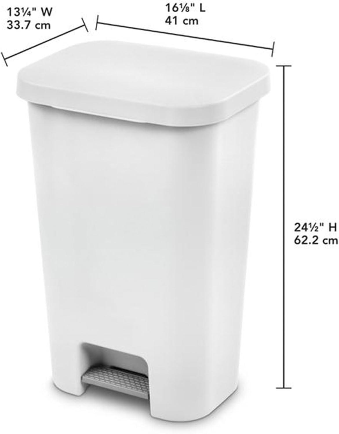 imageSterilite 119 Gallon StepOn Wastebasket with Lid Ideal in the Kitchen and Mudroom Fits a Large 13 Gal Trash Liner Pedal White Lid and Bin 4PackWhite