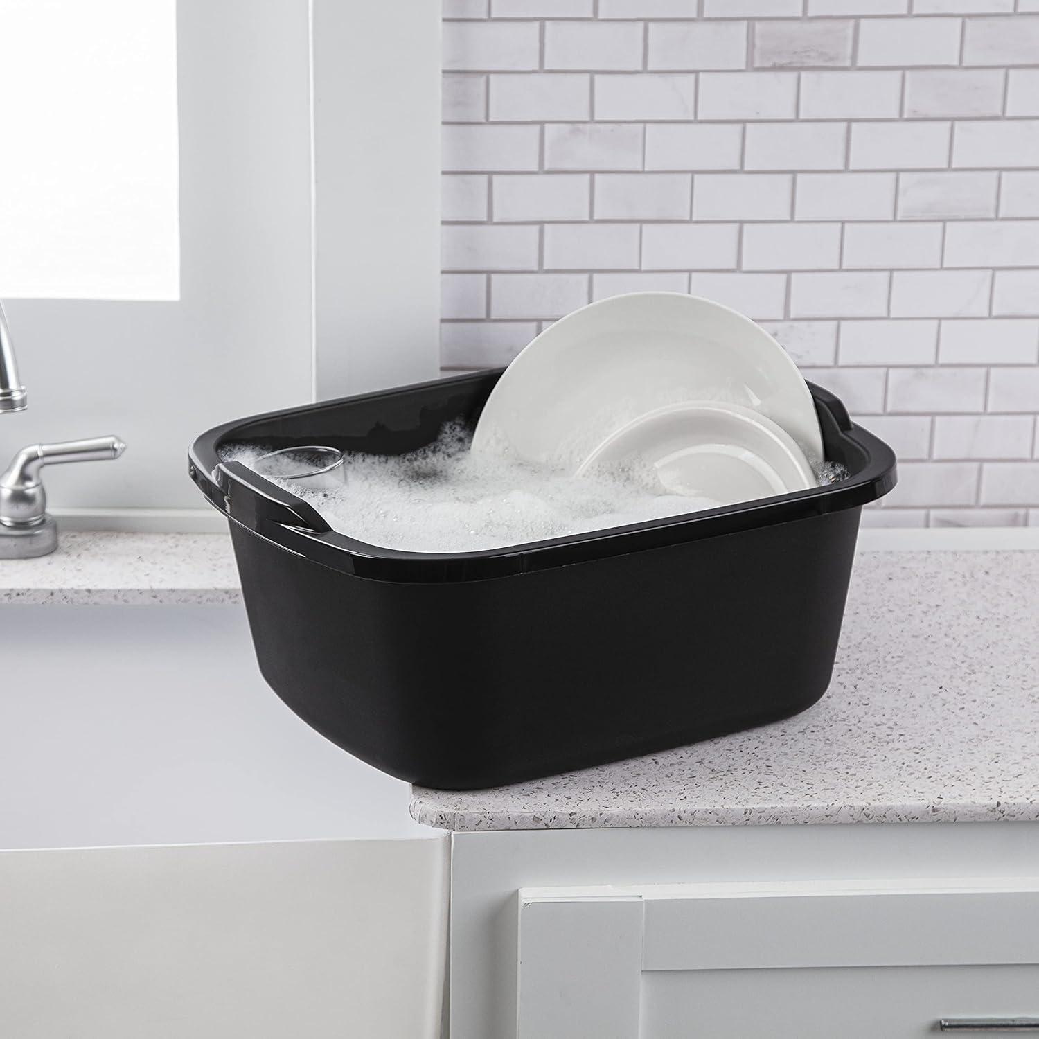imageSterilite 18 Qt Dishpan Bin Ideal for Soaking and Cleaning Dirty Dishes in the Kitchen Sink Black 6PackBlack