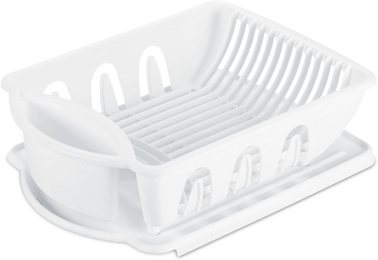 imageSterilite 2 Piece Sink Set With Drainboard for Drying Holds Clean Dishes in the Kitchen such as Plates Cups Bowls and Silverware White 6Pack