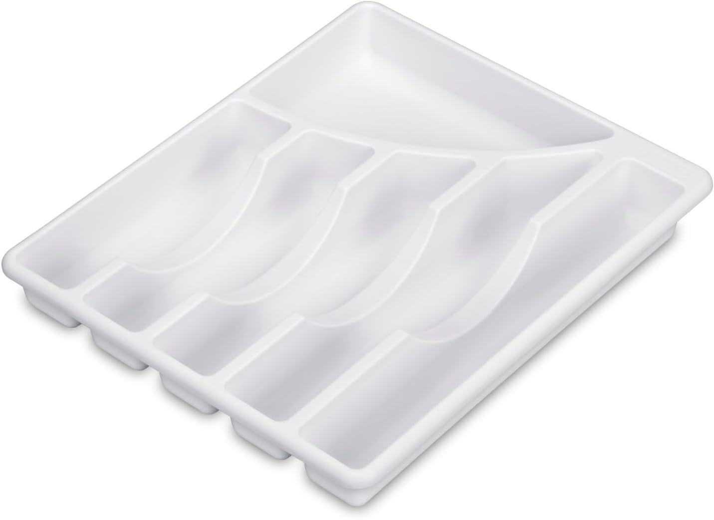 imageSterilite 6 Compartment Cutlery Tray Plastic Organizer for Silverware and Utensils Kitchen Drawer Organizer White 6Pack