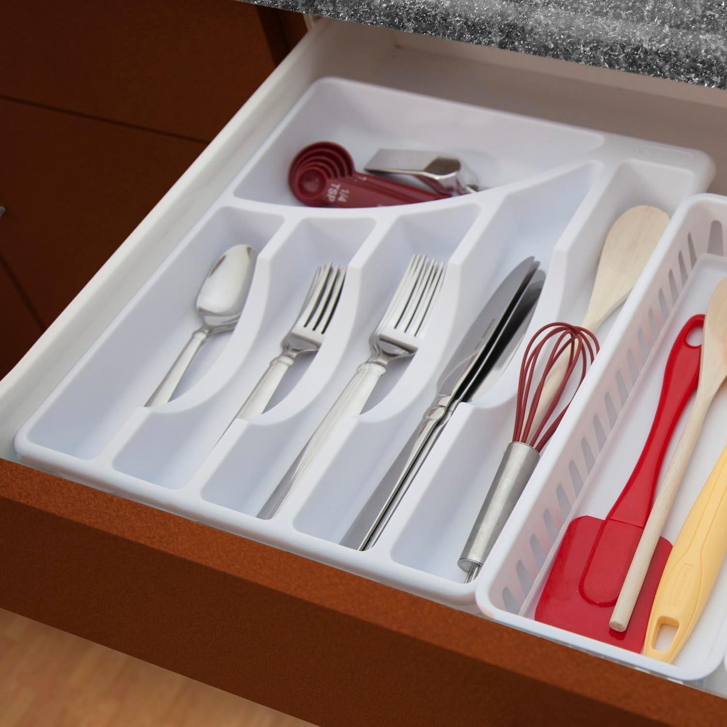 imageSterilite 6 Compartment Cutlery Tray Plastic Organizer for Silverware and Utensils Kitchen Drawer Organizer White 6Pack