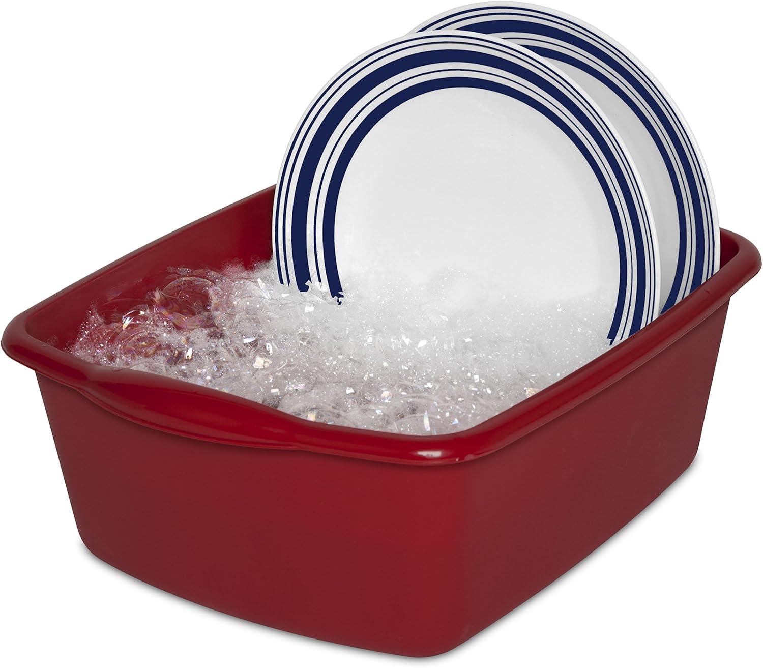 imageSterilite 8 Qt Dishpan Bin Ideal for Soaking and Cleaning Dirty Dishes in the Kitchen Sink White 12PackClassic Red