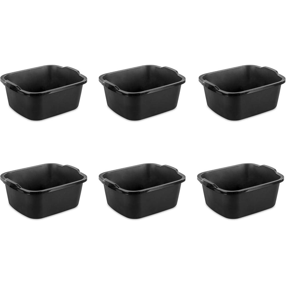 imageSterilite 18 Qt Dishpan Bin Ideal for Soaking and Cleaning Dirty Dishes in the Kitchen Sink Black 6PackBlack