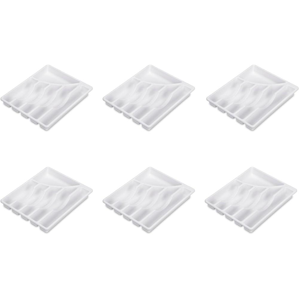 imageSterilite 6 Compartment Cutlery Tray Plastic Organizer for Silverware and Utensils Kitchen Drawer Organizer White 6Pack