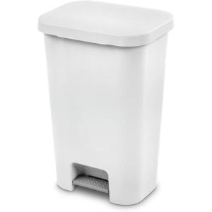 Sterilite 11.9 Gallon StepOn Wastebasket with Lid, Ideal in the Kitchen and Mudroom, Fits a Large 13 Gal Trash Liner, Pedal, White Lid and Bin, 4-Pack(White)
