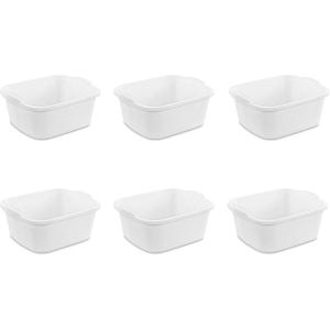 Sterilite 18 Qt Dishpan, Bin Ideal for Soaking and Cleaning Dirty Dishes in the Kitchen Sink, White, 6-Pack