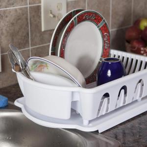 Sterilite 2 Piece Sink Set, With Drainboard for Drying, Holds Clean Dishes in the Kitchen such as Plates, Cups, Bowls, and Silverware, White, 6-Pack