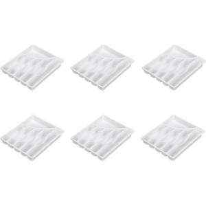 Sterilite 6 Compartment Cutlery Tray, Plastic Organizer for Silverware and Utensils, Kitchen Drawer Organizer, White, 6-Pack