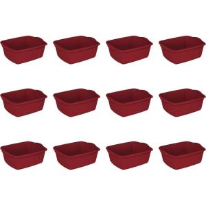 Sterilite 8 Qt Dishpan, Bin Ideal for Soaking and Cleaning Dirty Dishes in the Kitchen Sink, White, 12-Pack(Classic Red)