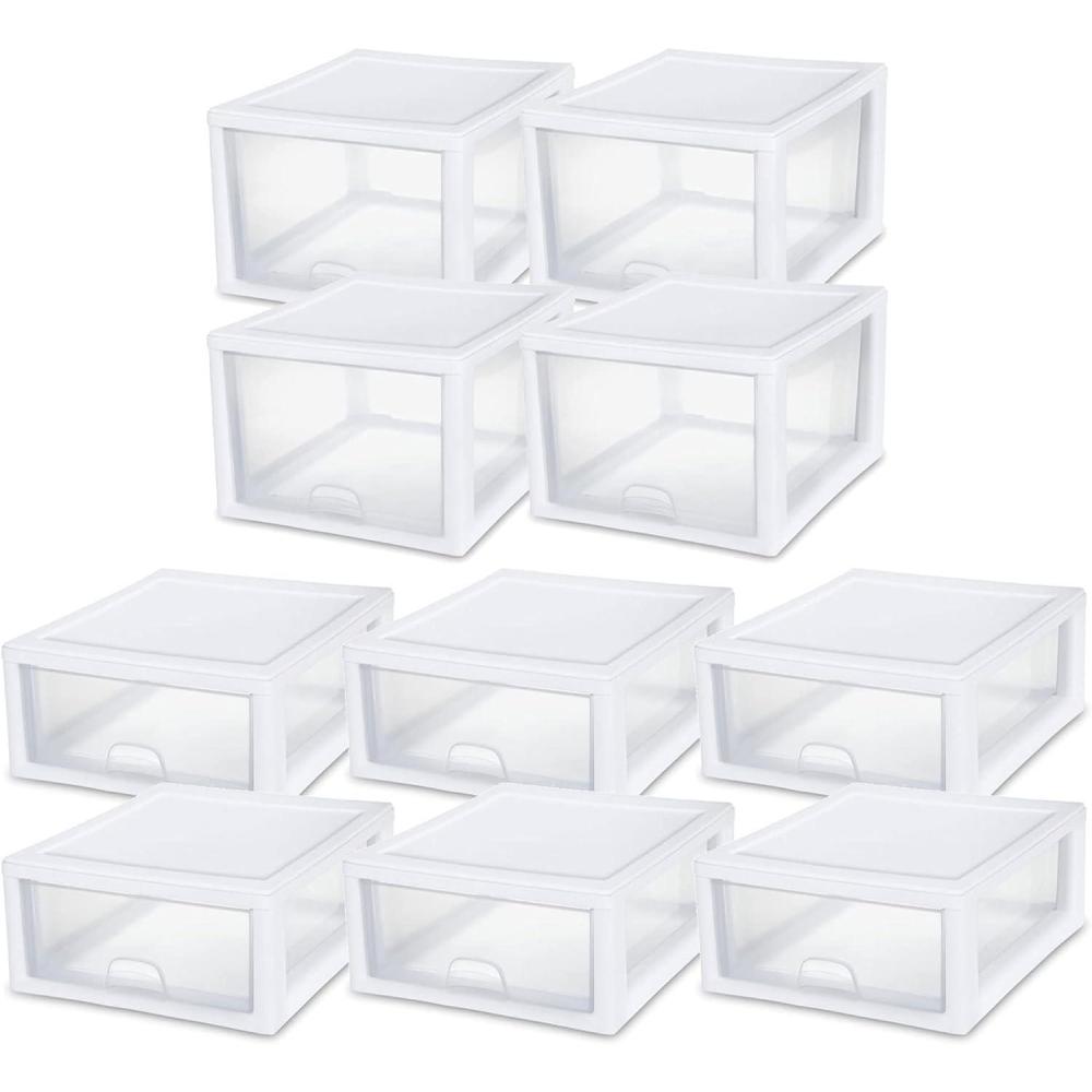 imageSterilite 27 Qt 4 Pack and 16 Qt 6 Pack Clear Plastic Stackable Organizer Drawers White