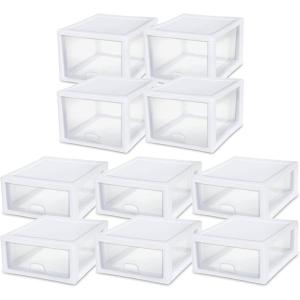 Sterilite 27 Qt (4 Pack) and 16 Qt (6 Pack) Clear Plastic Stackable Organizer Drawers, White
