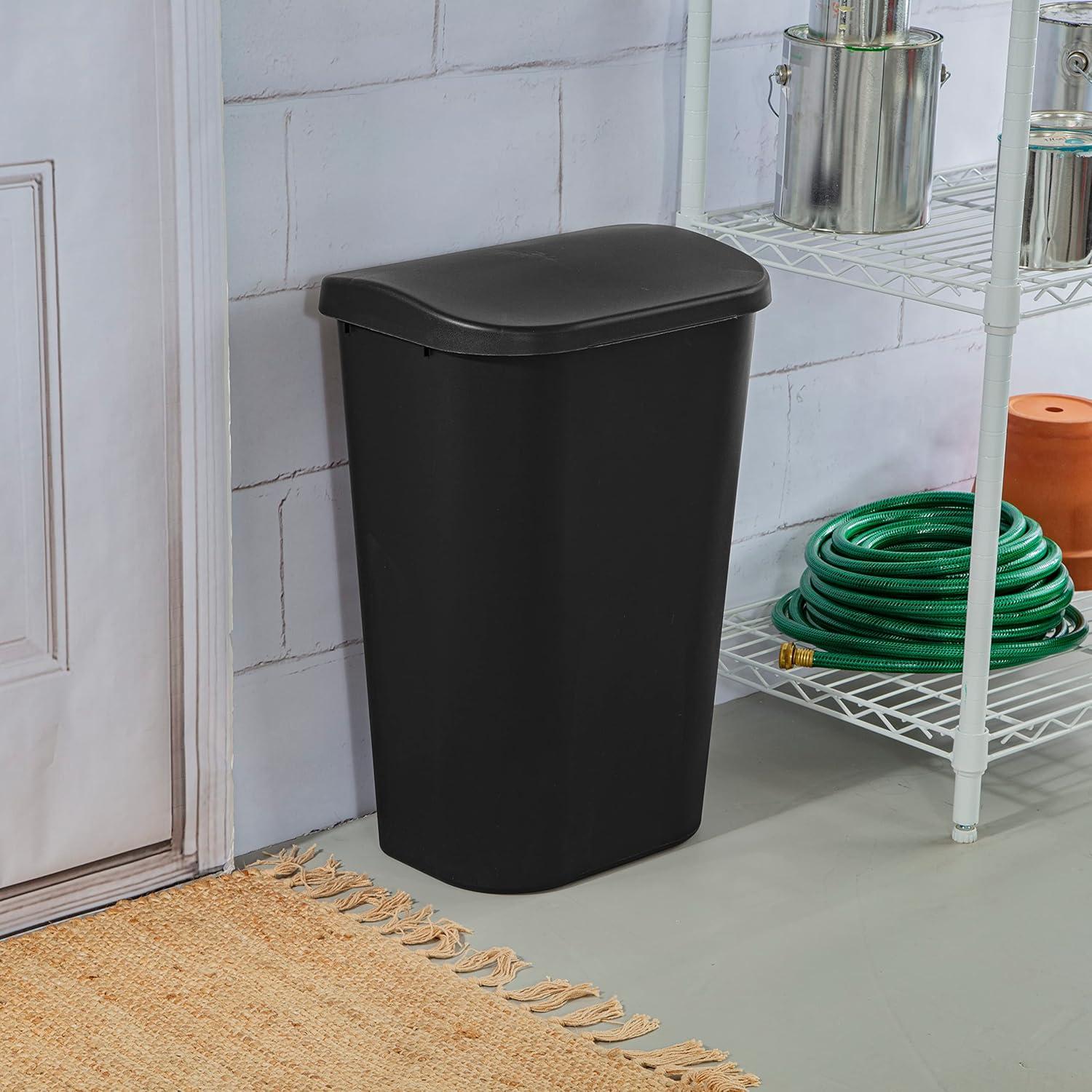 imageSterilite 113 Gallon Lift Top Wastebasket with Lid Large Trash Can for the Kitchen or Bathroom Plastic Black 6Pack