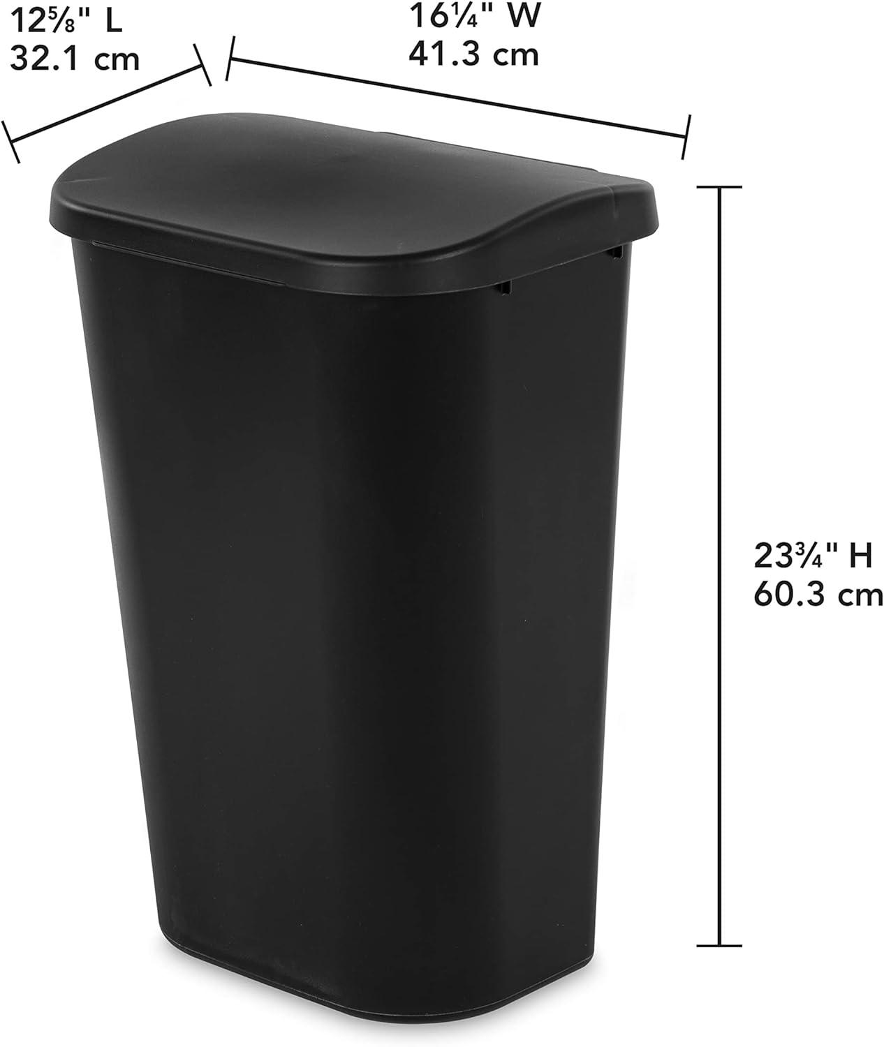 imageSterilite 113 Gallon Lift Top Wastebasket with Lid Large Trash Can for the Kitchen or Bathroom Plastic Black 6Pack