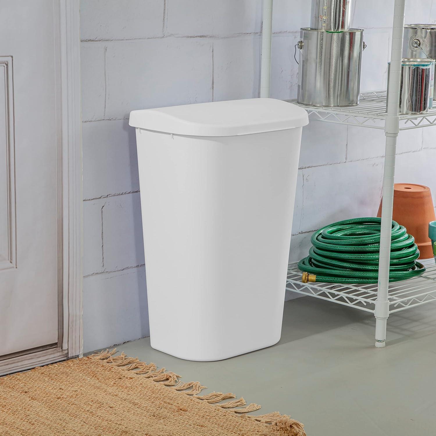 imageSterilite 113 Gallon Lift Top Wastebasket with Lid Large Trash Can for the Kitchen or Bathroom Plastic White 6Pack