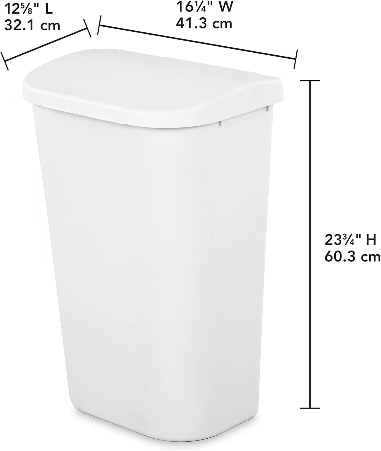 imageSterilite 113 Gallon Lift Top Wastebasket with Lid Large Trash Can for the Kitchen or Bathroom Plastic White 6Pack