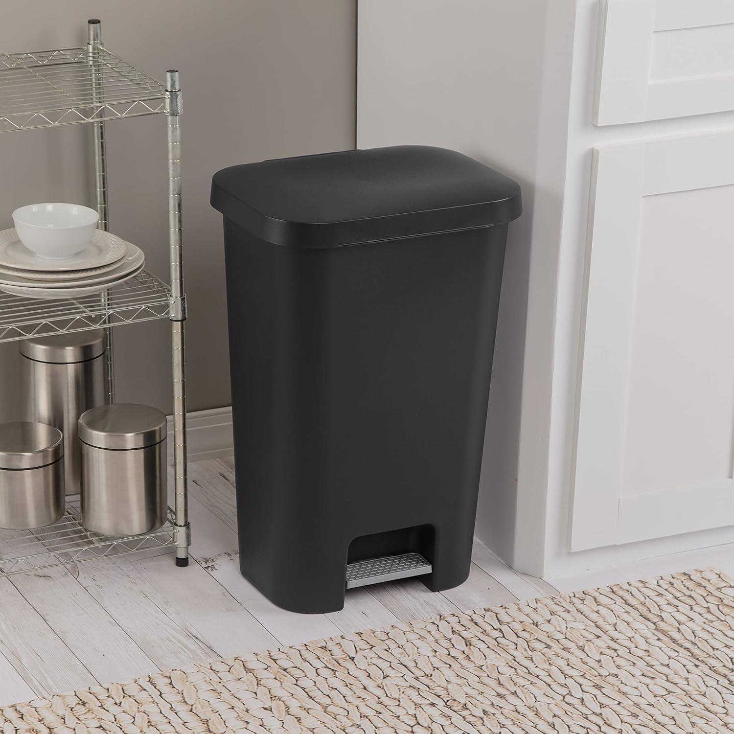 imageSterilite 119 Gallon StepOn Wastebasket with Lid Ideal in The Kitchen and Mudroom Fits a Large 13 Gal Trash Liner Pedal Black Lid and Bin 4Pack