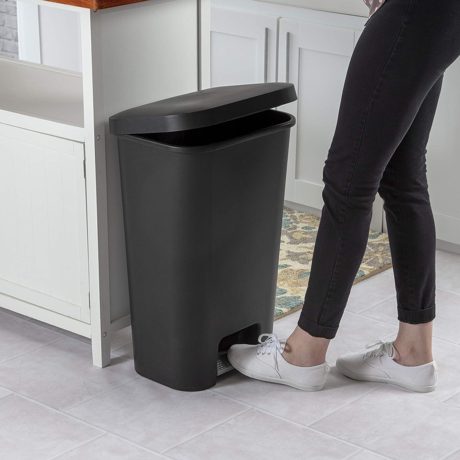 imageSterilite 119 Gallon StepOn Wastebasket with Lid Ideal in The Kitchen and Mudroom Fits a Large 13 Gal Trash Liner Pedal Black Lid and Bin 4Pack