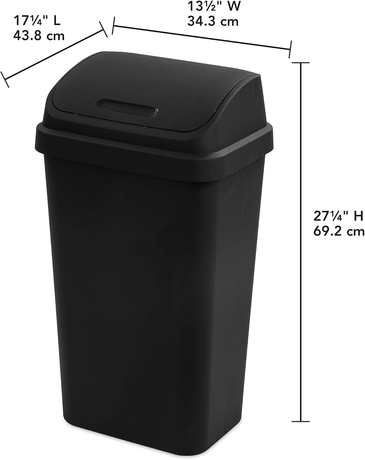 imageSterilite 13 Gallon Swing Top Wastebasket with Lid Large Plastic Trash Can for The Kitchen amp Mudroom Black Lid and Base 4Pack