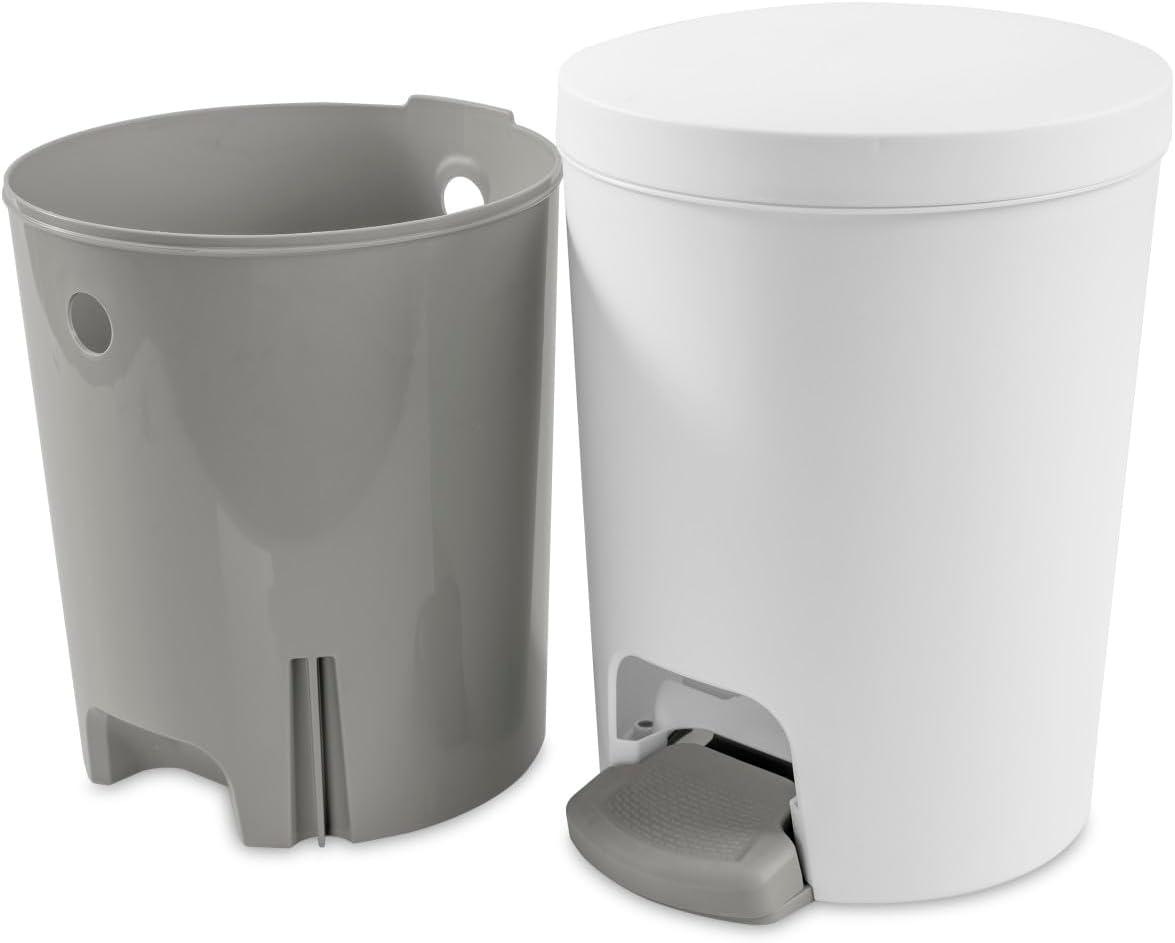 imageSterilite 16 Gallon StepOn Wastebasket wLid Small Plastic Trash Can for the Bathroom Bedroom or Dorm Pedal and Liner White 2Pack