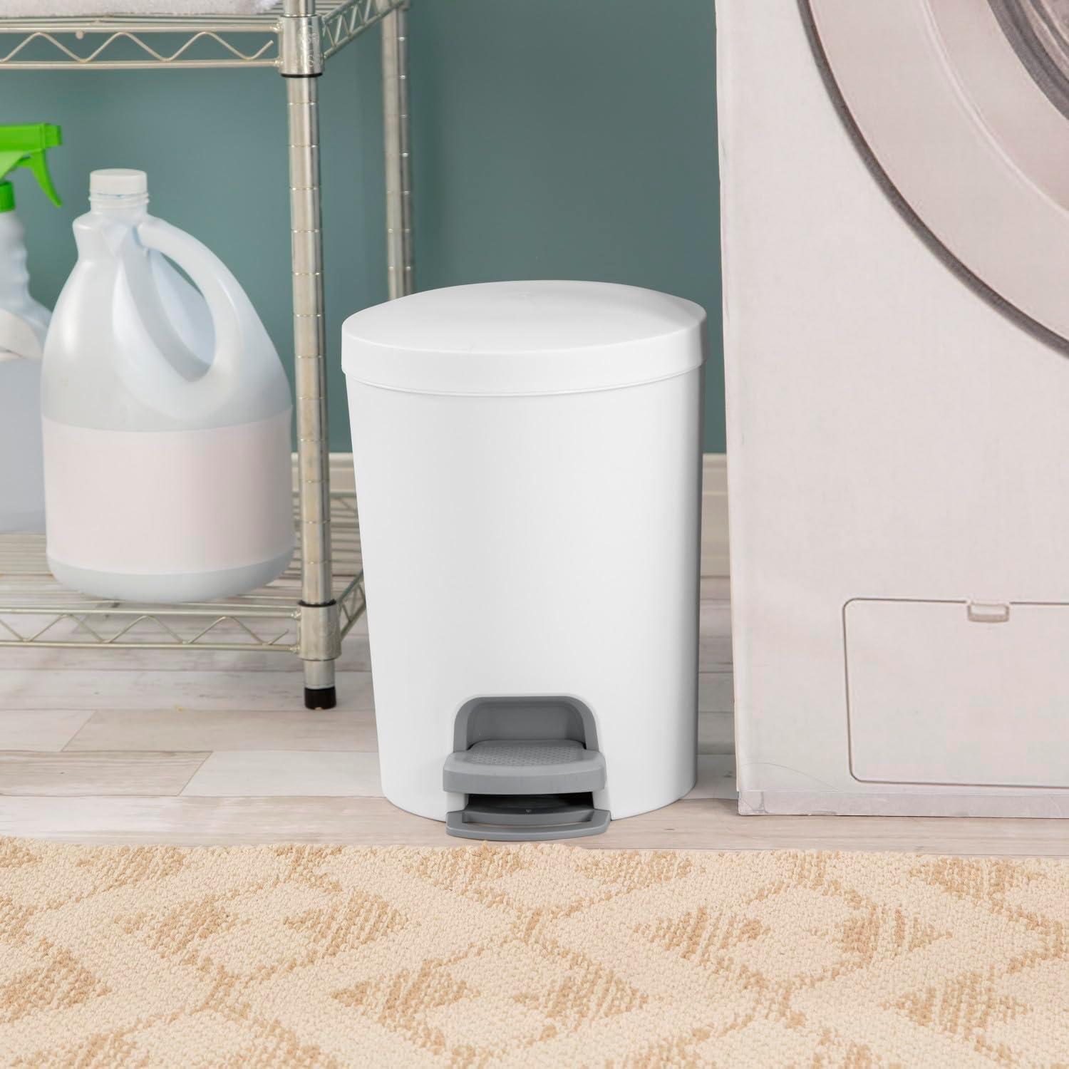 imageSterilite 16 Gallon StepOn Wastebasket wLid Small Plastic Trash Can for the Bathroom Bedroom or Dorm Pedal and Liner White 2Pack