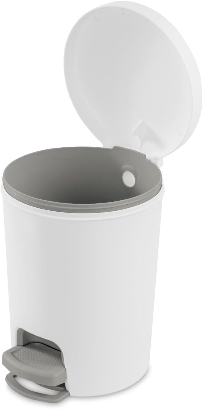 imageSterilite 16 Gallon StepOn Wastebasket wLid Small Plastic Trash Can for the Bathroom Bedroom or Dorm Pedal and Liner White 2Pack