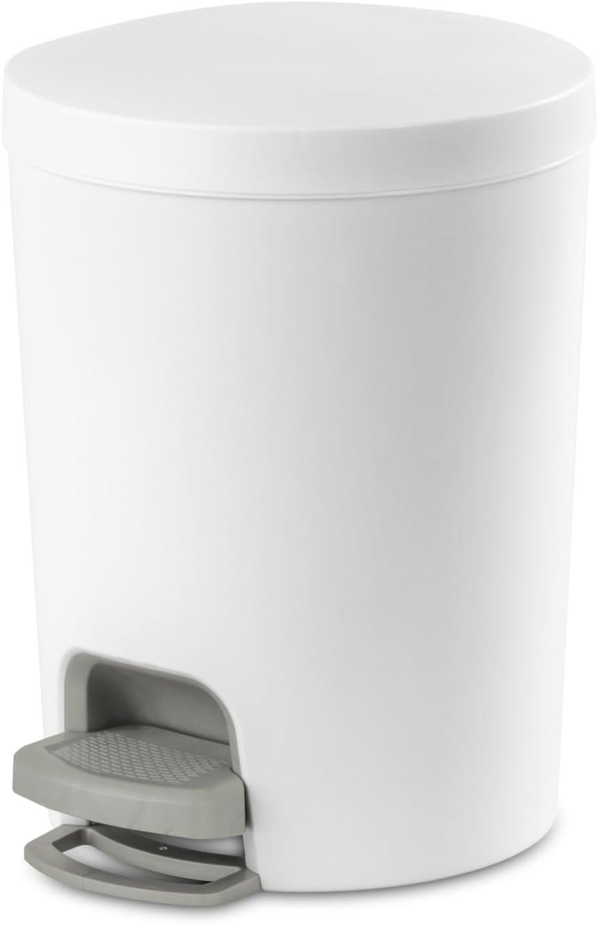 imageSterilite 16 Gallon StepOn Wastebasket wLid Small Plastic Trash Can for the Bathroom Bedroom or Dorm Pedal and Liner White 2Pack