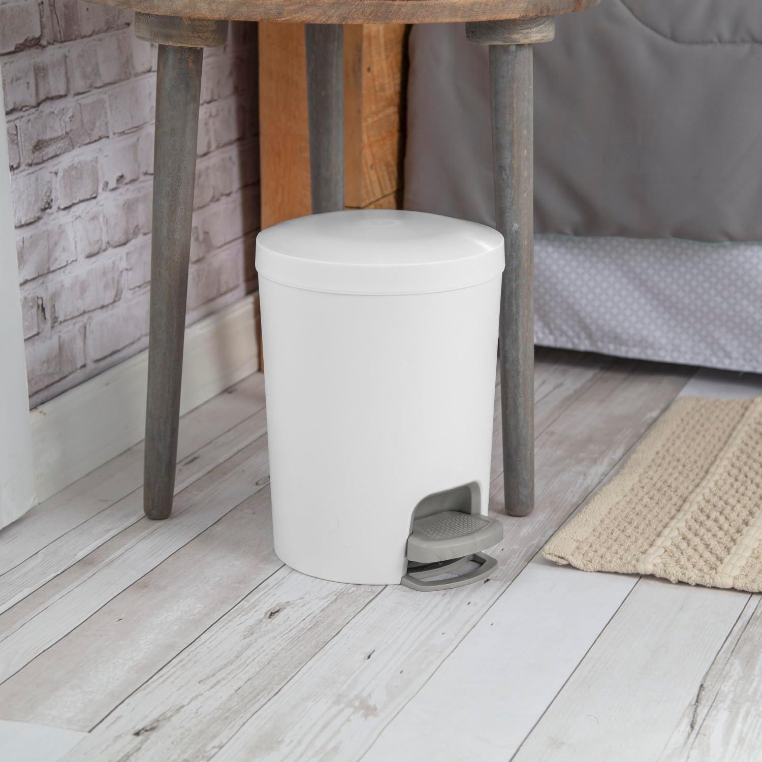 imageSterilite 16 Gallon StepOn Wastebasket wLid Small Plastic Trash Can for the Bathroom Bedroom or Dorm Pedal and Liner White 2Pack