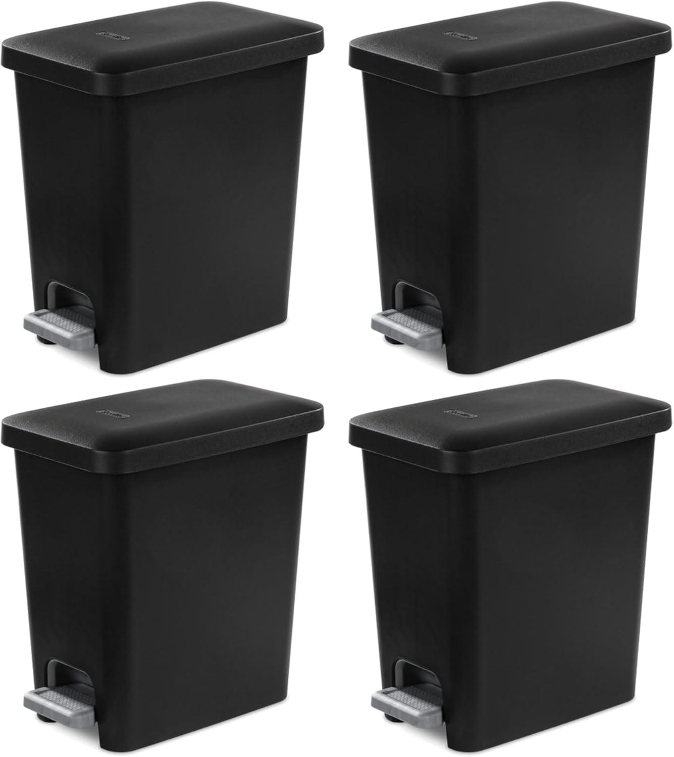 imageSterilite 27 Gallon Rectangular StepOn Wastebasket Small White lid and base with Titanium pedal and LinerBlack